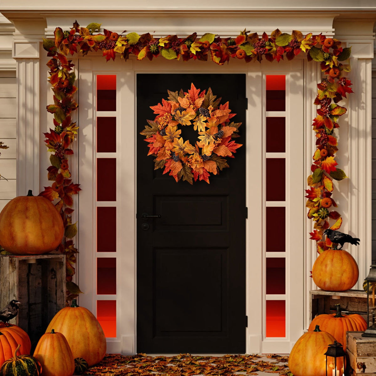 Fall Wreaths for Front Door, Farmhouse Autumn Wreath with Pumpkin Decorations, Fall Door Wreath Outdoor Indoor Thanksgiving Harvest Fall Decor
