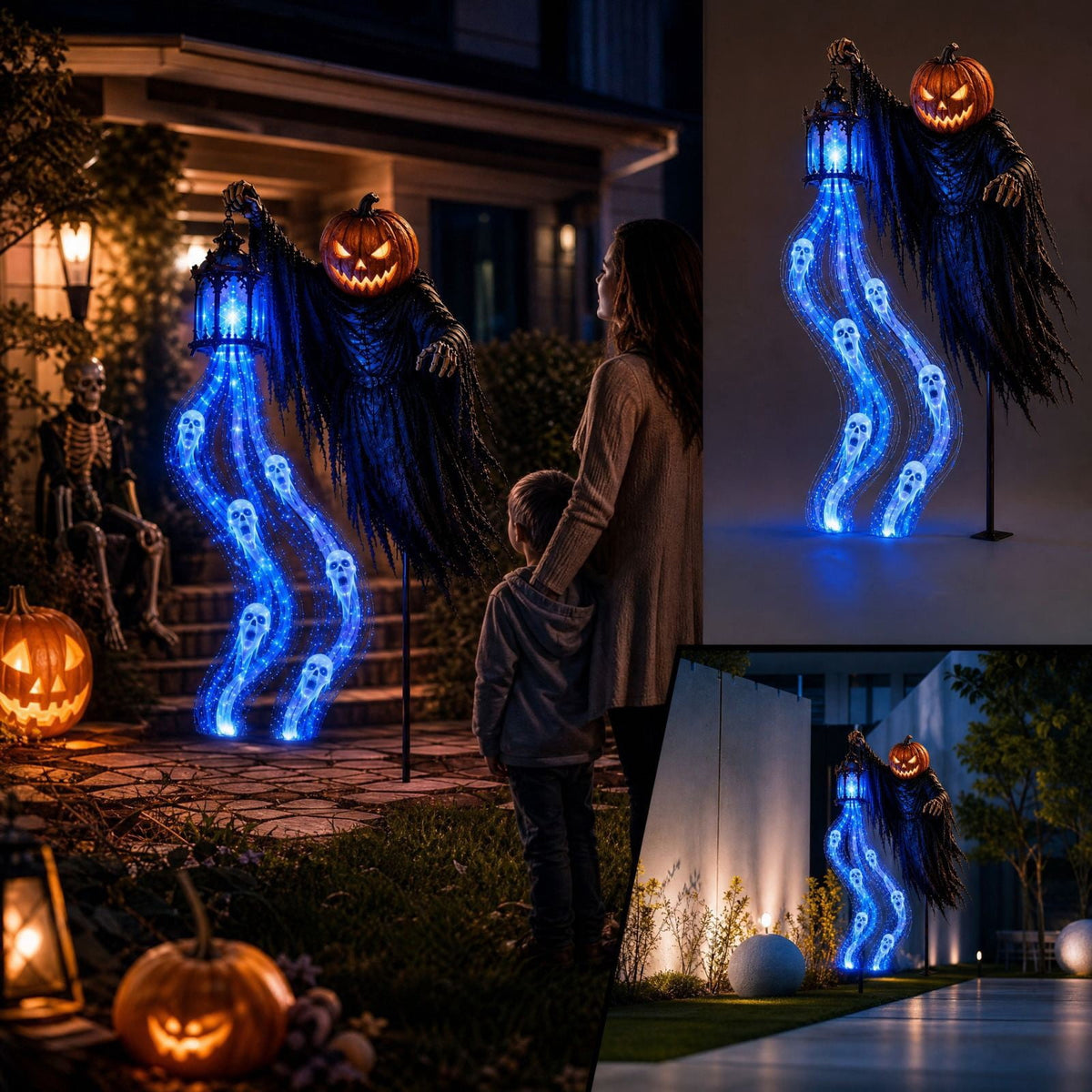 Solar Halloween Metal Moon Black Cat Garden Stake with LED Pumpkin Lantern, Light Up Star Bat Yard Decor Stake, Spooky Outdoor Lawn Pathway Halloween Decoration
