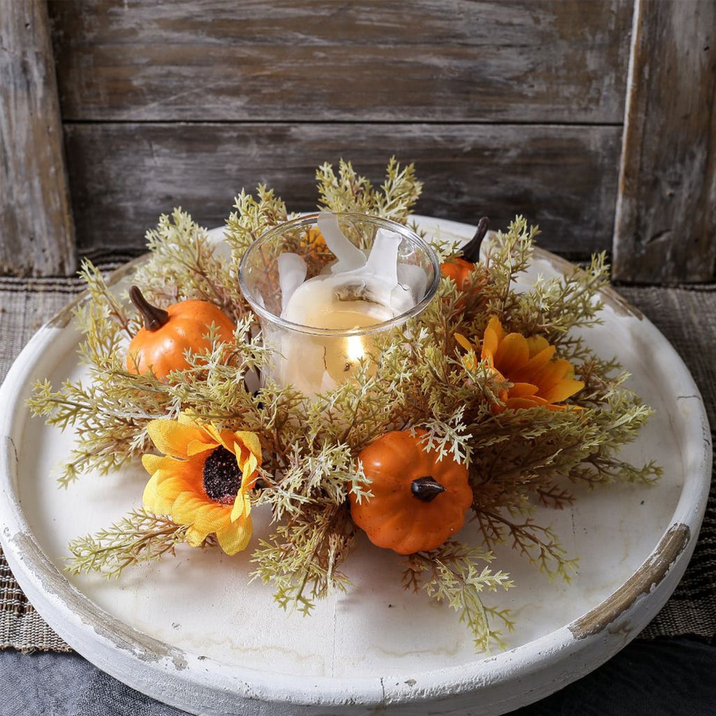 Pumpkins Candle Rings Wreaths Fall Candle Rings Maple Leaves Harvest Day Wreath Ring Holder Sunflower Pumpkin for Autumn Harvest Festival Farmhouse Halloween Table Decor