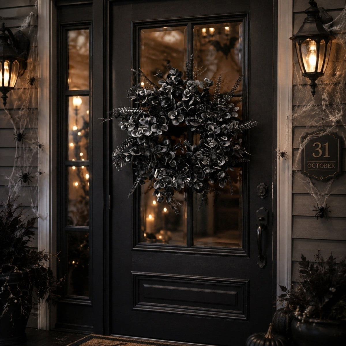 Hotyverty Halloween Wreath for Front Door, 13.77 Inch, Skull With Black Bow Wreath Halloween Decorations For Covered Outdoor Door & Farmhouse Gothic Home Ornament