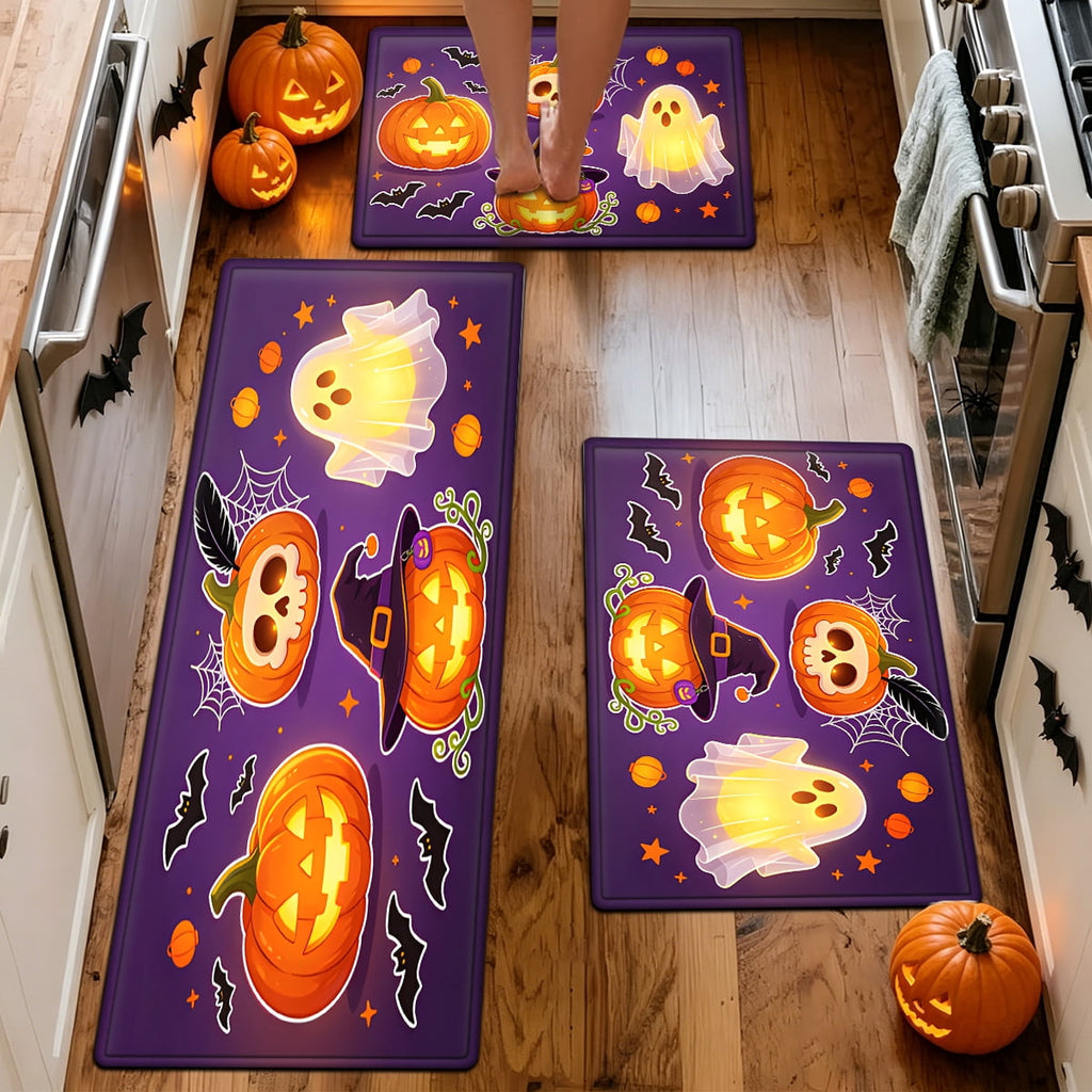 YIMEIS Halloween Pumpkin Lanterns Multi-purpose 1-Piece Flannel Mat and Kitchen Rugs,Soft Non-slip for Home Bedroom Bathroom