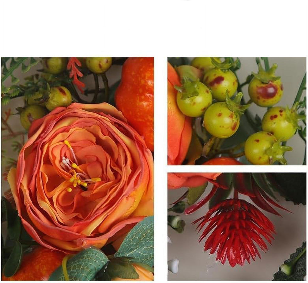 KOMI 2024 Fall Peony and Pumpkin Wreath for Front Door - Year Round Durable Farmhouse Wreath with Maple Leaves, Berries, Pinecones, and Pumpkins for Thanksgiving, Halloween, and Seasonal Home Decor