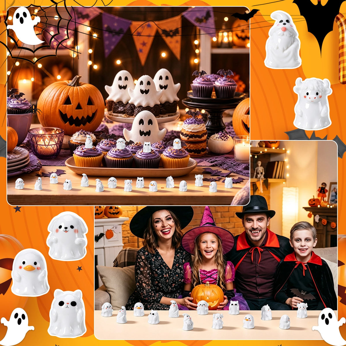 sixwipe 50 Pcs Mini Resin Ghosts, Small Ghost Figurines, Halloween Decorations for Spooky Tiered Tray Decor, Vase Filler, Home Tabletop Shelf Centerpieces, Party Favors Gift