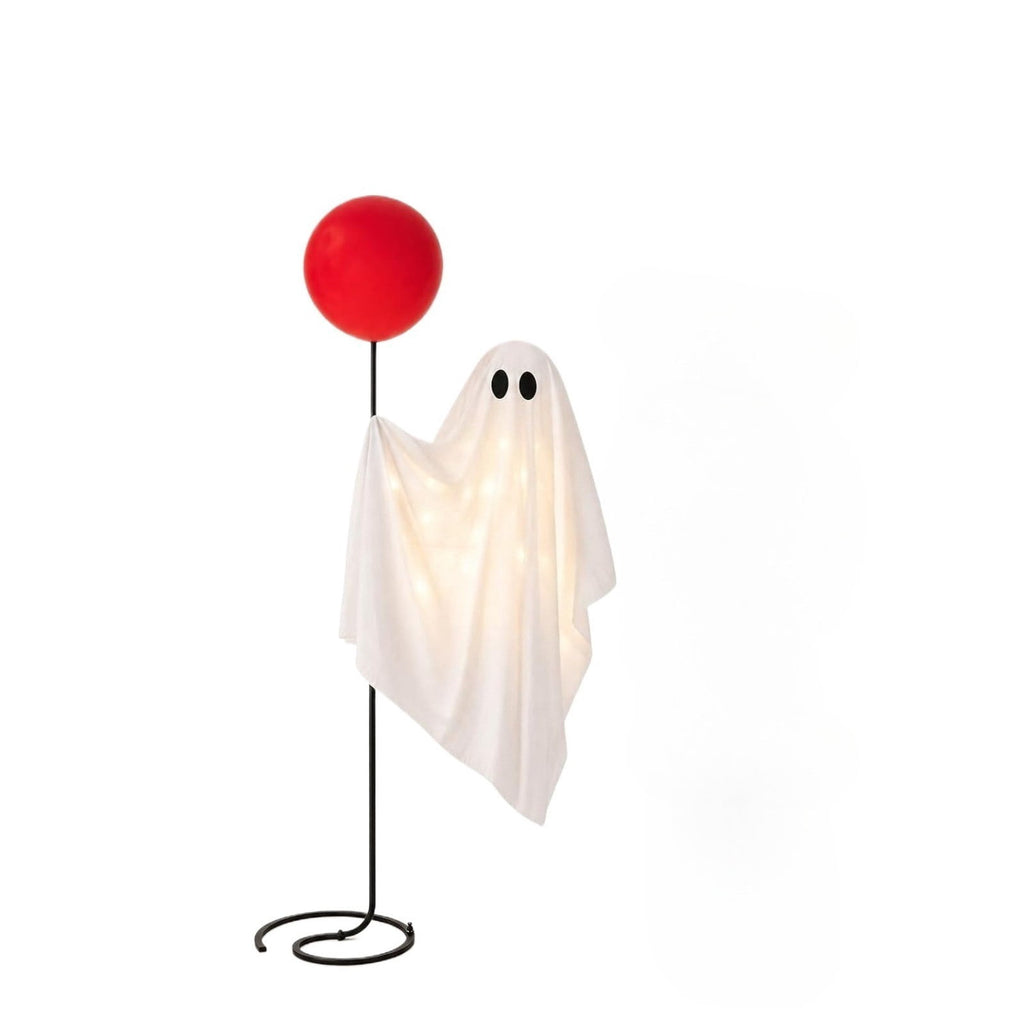 CHJK Halloween Decorations Outdoor, 6Ft Life Size Light up Ghost with Red Inflatable Balloon, Lighted Standing Halloween Porch Decoration with Metal Stand for Front Door, Yard, Lawn, Patio