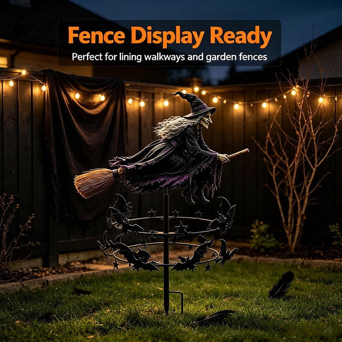 Clearance Halloween Solar Black Cat & Pumpkin Moon Garden Stake Light, Outdoor Waterproof LED Yard Decoration with Crescent Moon, Hanging Jack-o'-Lantern Lantern for Garden, Patio, Walkway, Porch