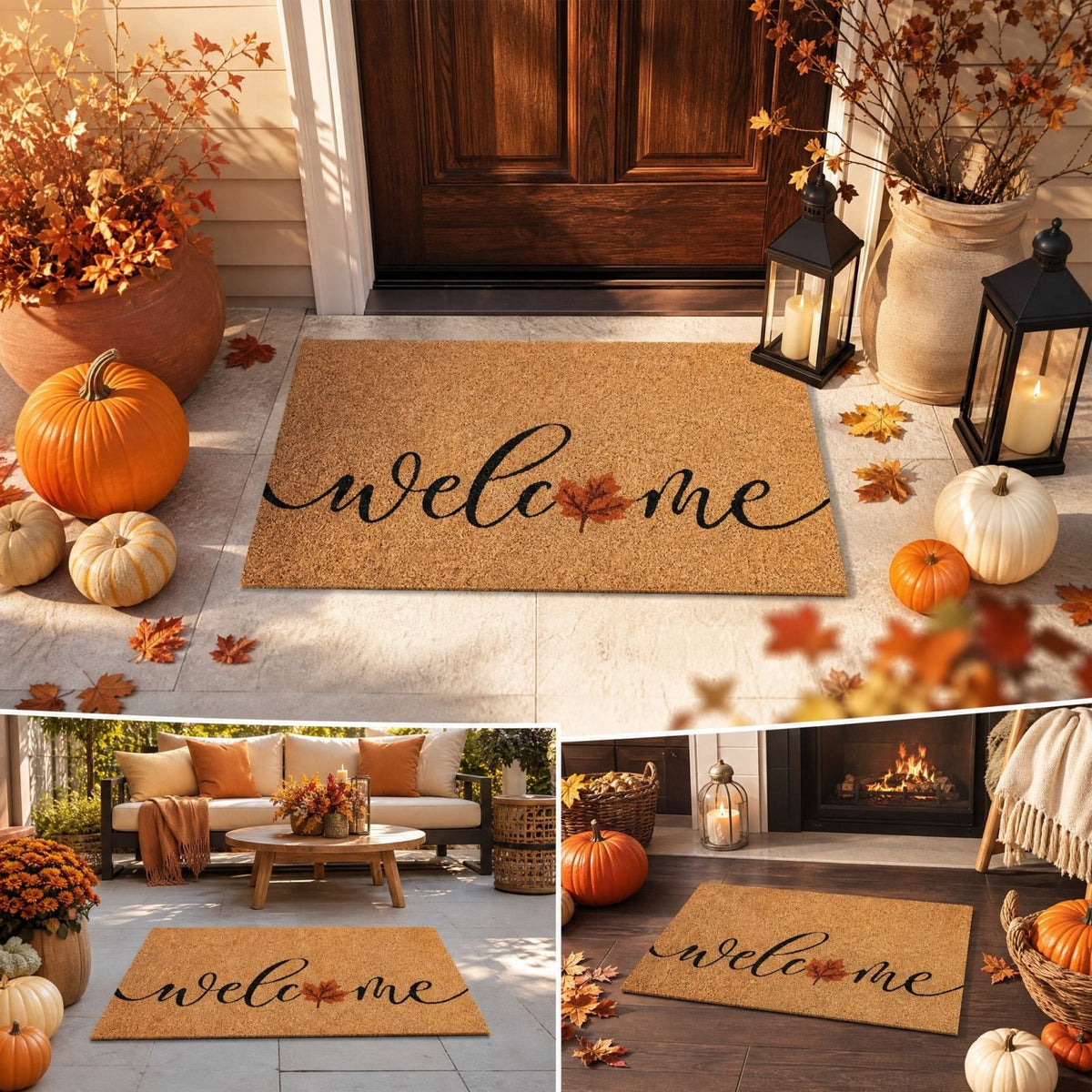 chaungfeng Welcome Fall Door Mat, Seasonal Pumpkin Decorative Doormat, Thick Non-Slip Rugs, for Indoor Outdoor Entrance Floor, Halloween Thanksgiving Decoration (23.6"X15.7")