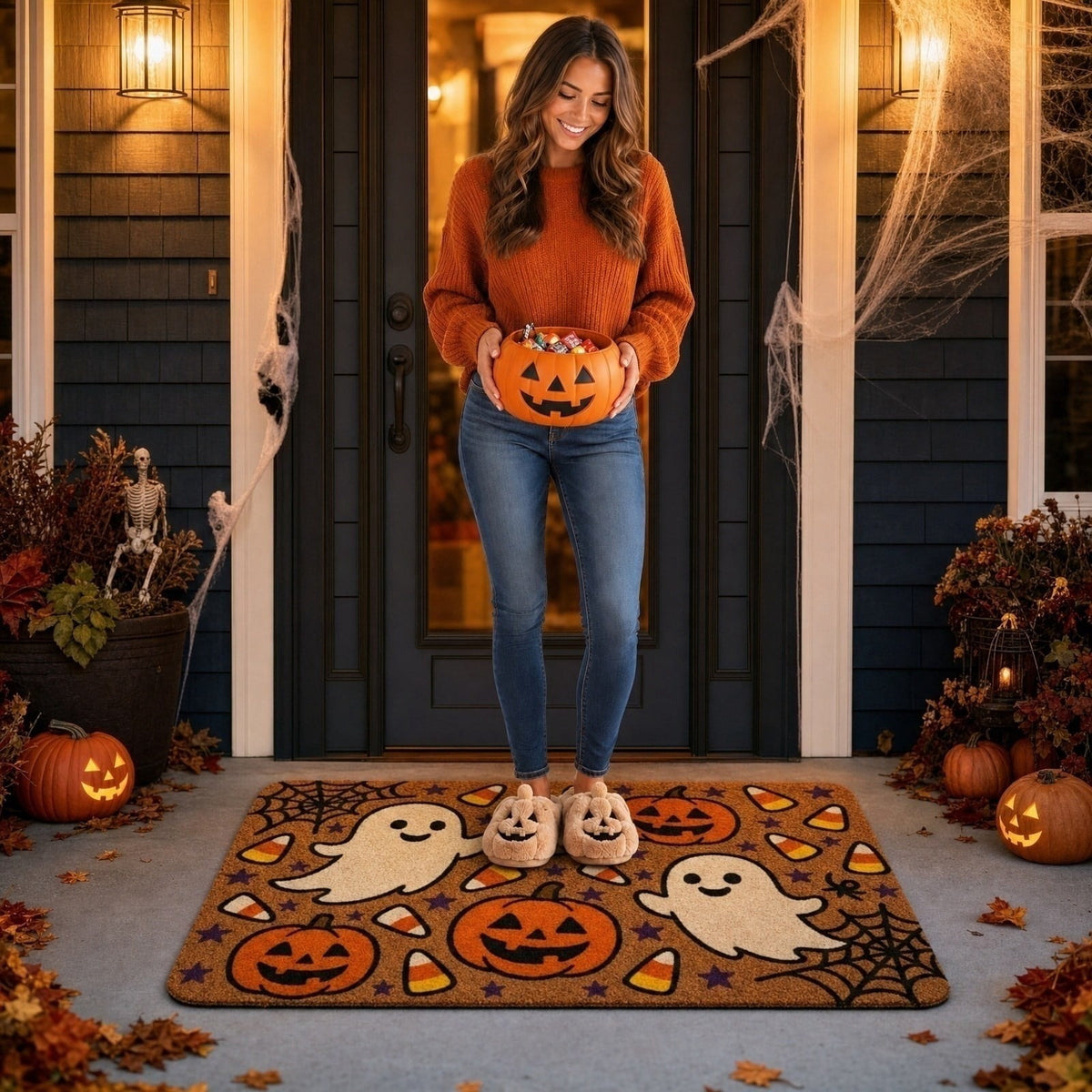 Halloween Doormat Vintage Retro Style Mat 23.6x15.7in Secure-Grip Absorbent Coir Look Entryway Rug for Front Porch Indoor Outdoor Decor by OVFUIZ