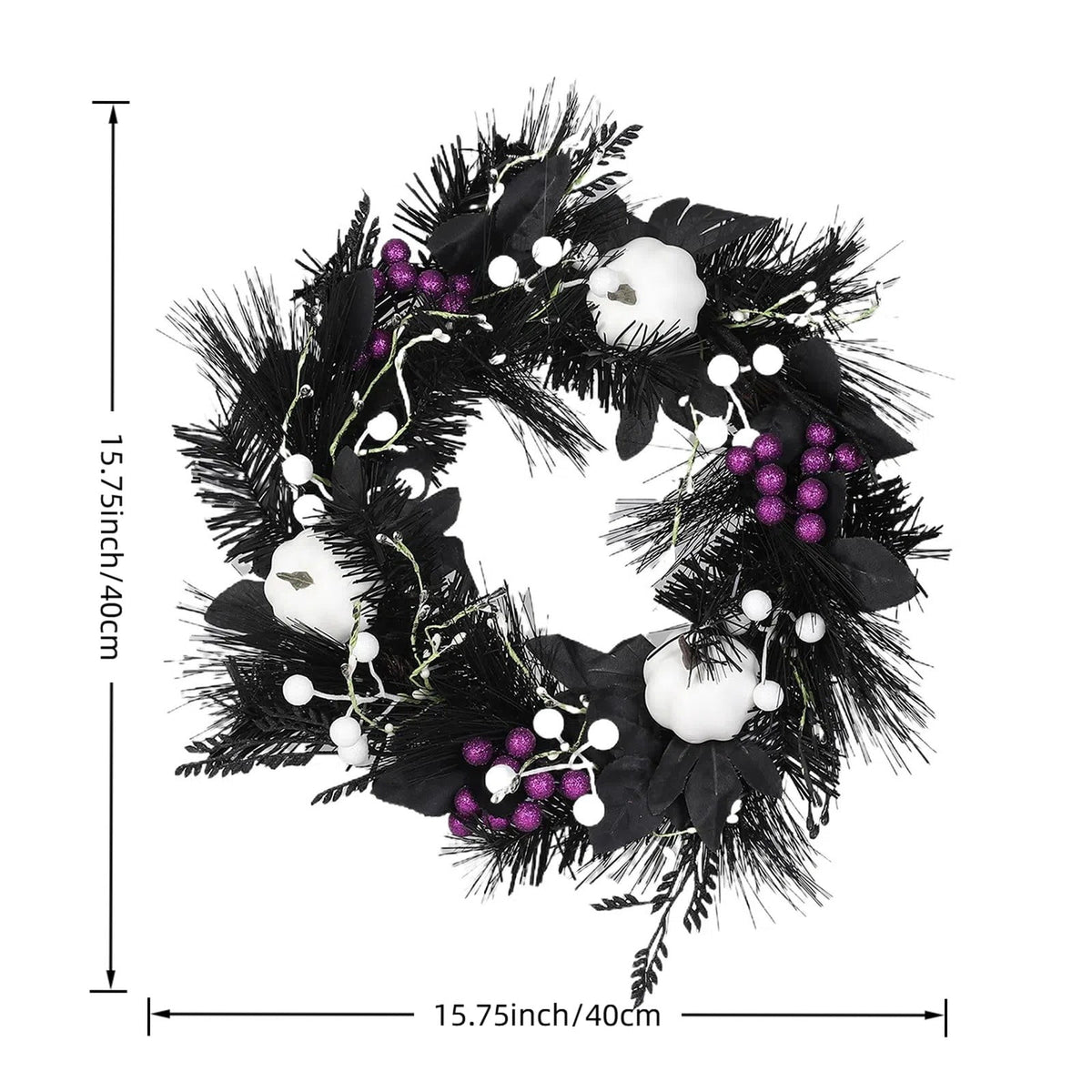 Halloween Wreath with Lights for Front Door, Collapsible Pre-Lit Wreath with Pumpkin Halloween Decorations for Home Wall Decor