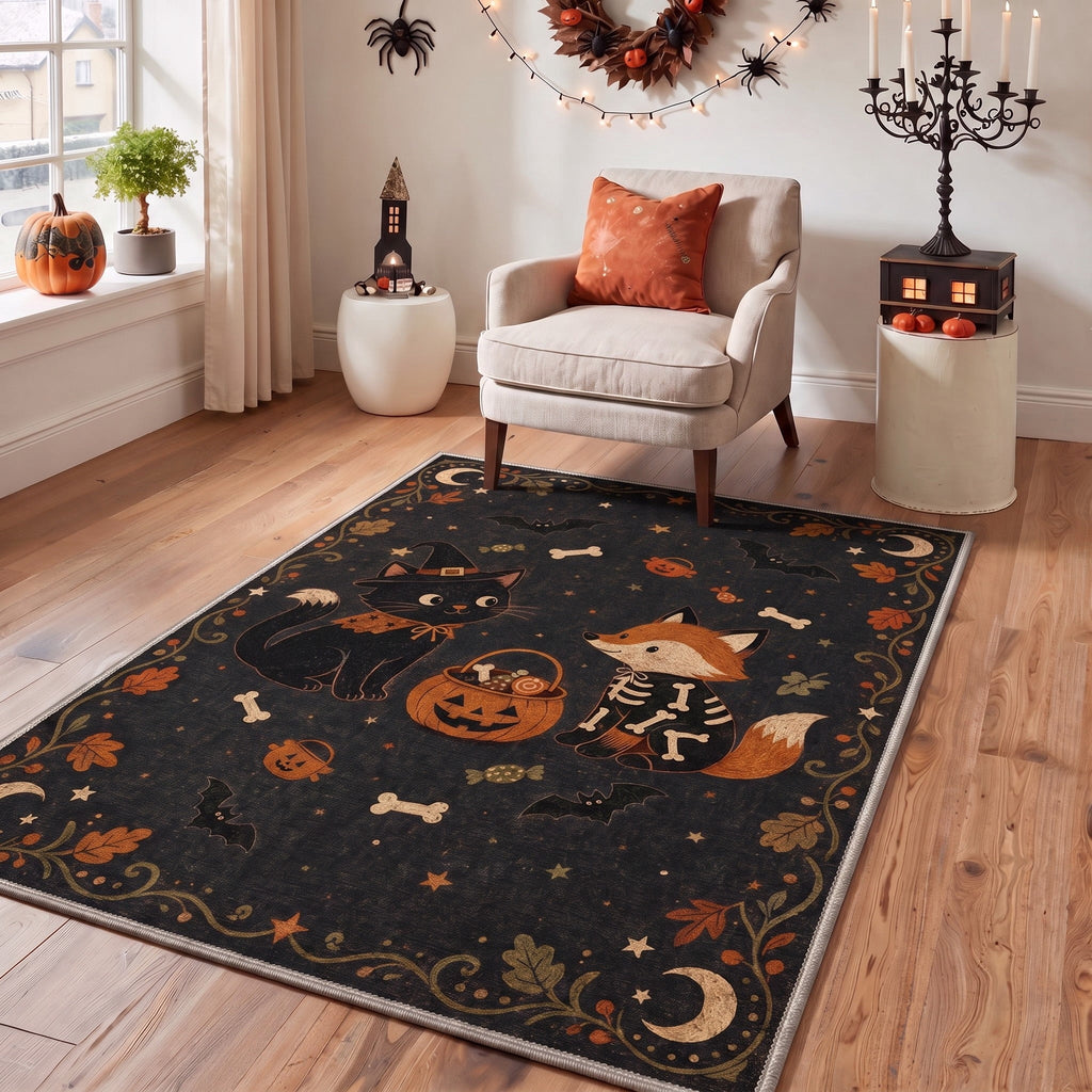 GENIMO 5'x7' Halloween Area Rug for Living Room, Washable Non Slip Soft Vintage Pumpkin Indoor Rug for Bedroom Dining Room Home Office, Antique Moss
