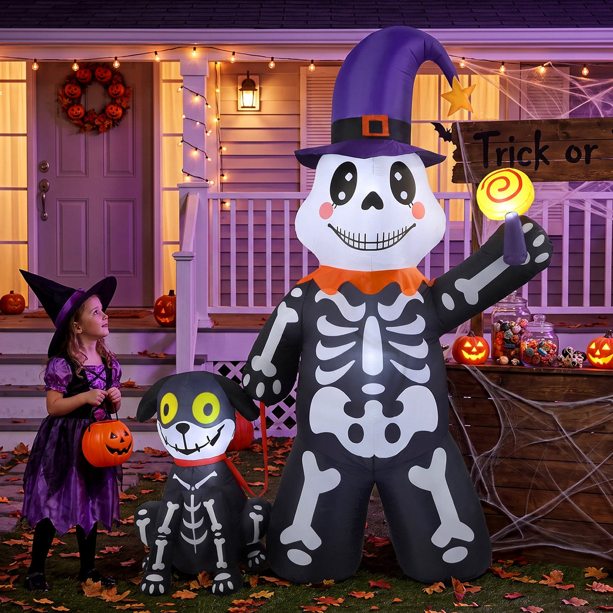 Ayieyill 7FT Halloween Inflatables Decorations Skeleton and Dog, Halloween Blow ups Yard Decorations Outdoor for Garden Lawn