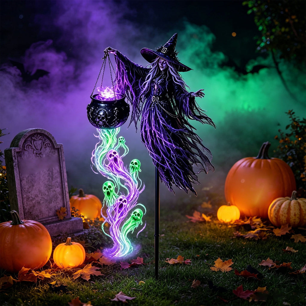 Solar Halloween Metal Moon Black Cat Garden Stake with LED Pumpkin Lantern, Light Up Star Bat Yard Decor Stake, Spooky Outdoor Lawn Pathway Halloween Decoration