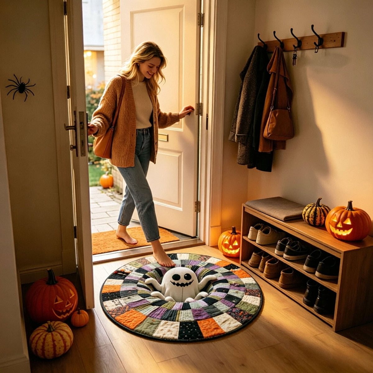 Win s Way 3D Illusion Round Halloween Rug Optical Illusion Doormat Non- Washable Entryway Decor Spooky Fall Front Door Mat for Party Decoration Available in 15.8/23.6/31.5 Inch