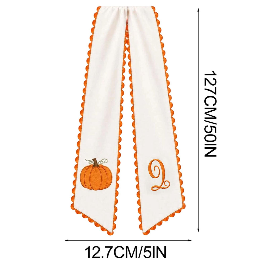 erdimoy Fall Pumpkin Monogram Wreath Sash, 50 Inch Embroidered Wreath Ribbon with Pom Pom Trim, Autumn Harvest Front Door Wreath Decor for Thanksgiving Halloween