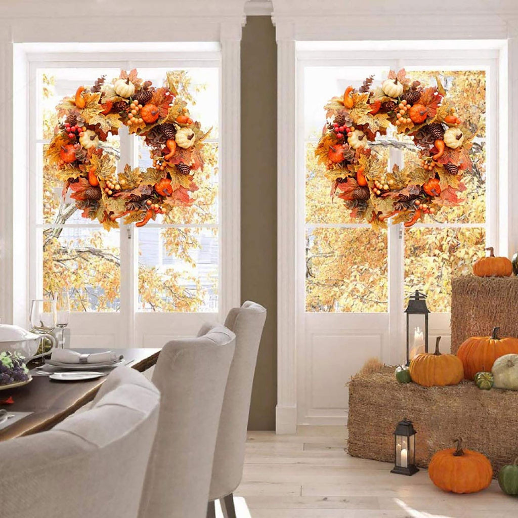 Fall Wreaths for Front Door, Farmhouse Autumn Wreath with Pumpkin Decorations, Fall Door Wreath Outdoor Indoor Thanksgiving Harvest Fall Decor