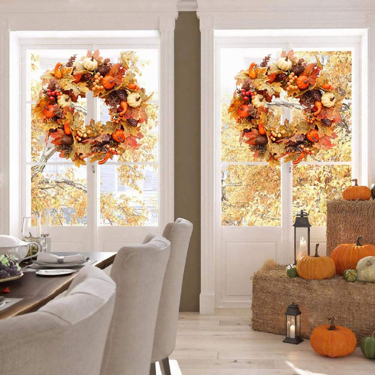 Fall Wreaths for Front Door, Farmhouse Autumn Wreath with Pumpkin Decorations, Fall Door Wreath Outdoor Indoor Thanksgiving Harvest Fall Decor