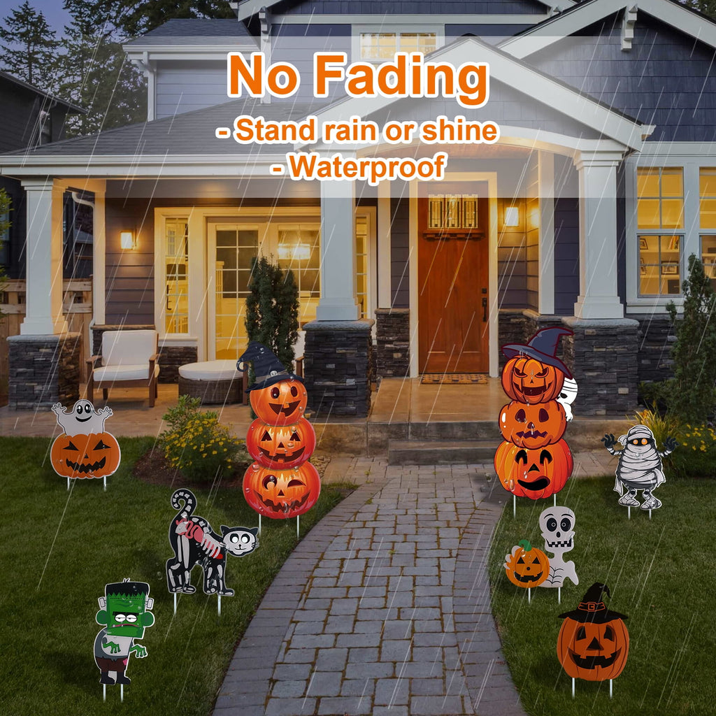 GameXcel Halloween Decorations Outdoor Yard Signs with Stakes, 34.8 in Tall Vertical Pumpkin and Ghost Decor, Weather-Resistant, 2 Count