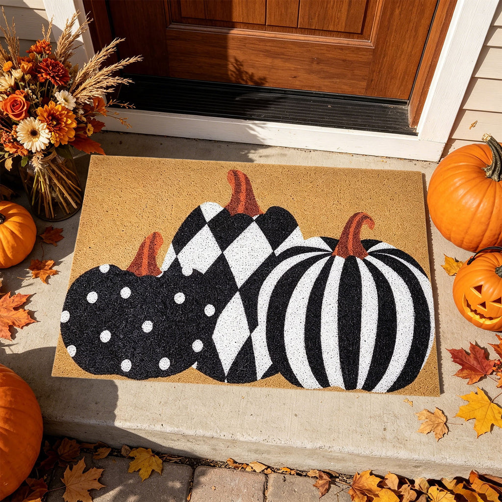 Fllostpr Halloween Pumpkin & Crow Welcome Doormat for Front Door, Non-Slip Vintage Brown Coir Floor Mat for Outdoor Porch Entryway Decor,16x24 Inch