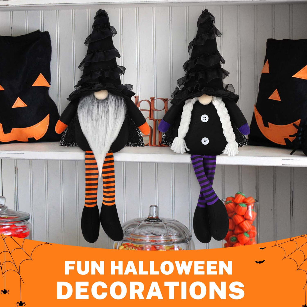 Ayieyill 2PCS Halloween Gnome Plush Decorations - Mr and Mrs Handmade Scandinavian Tomte for Halloween Table Ornament, Tiered Tray Decor, Halloween Trick or Treat Gift