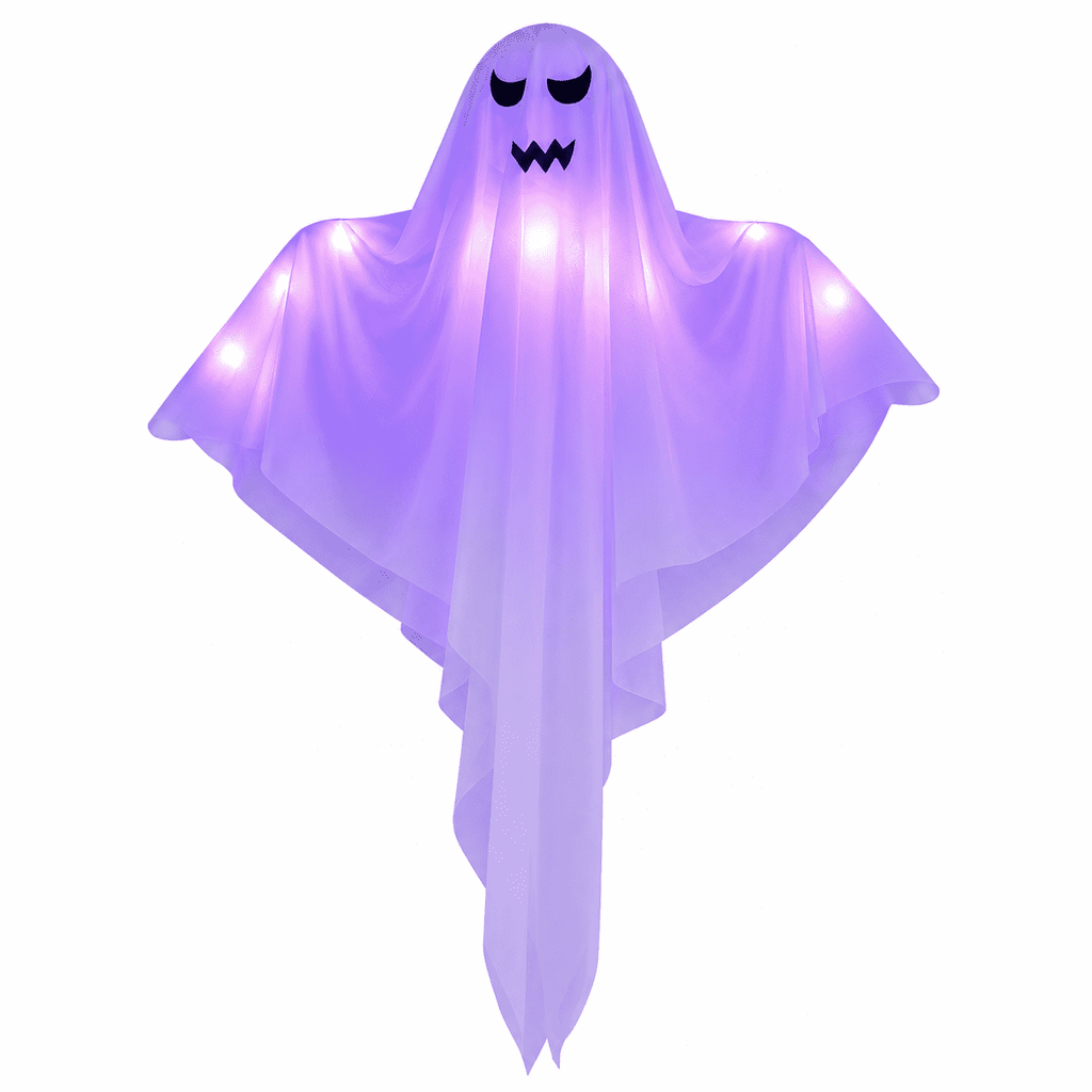 Clearance Light Up Hanging Ghost Decor, White Gauze Ghost Ornament with Blue LED Lights, Halloween Hanging Decoration for Front Door Porch Yard Tree Party Indoor Outdoor
