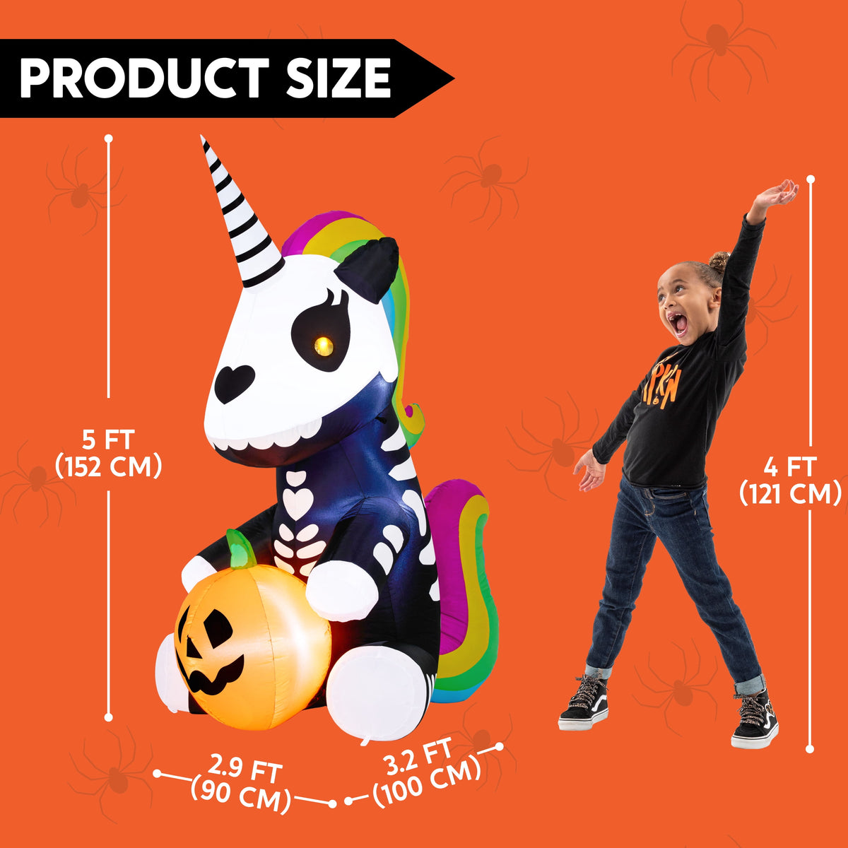 Joyfy 5 ft Halloween Inflatable Sitting Skeleton Unicorn with Build-in LEDs,Halloween Blow up Yard Decorations Outdoor Decorations