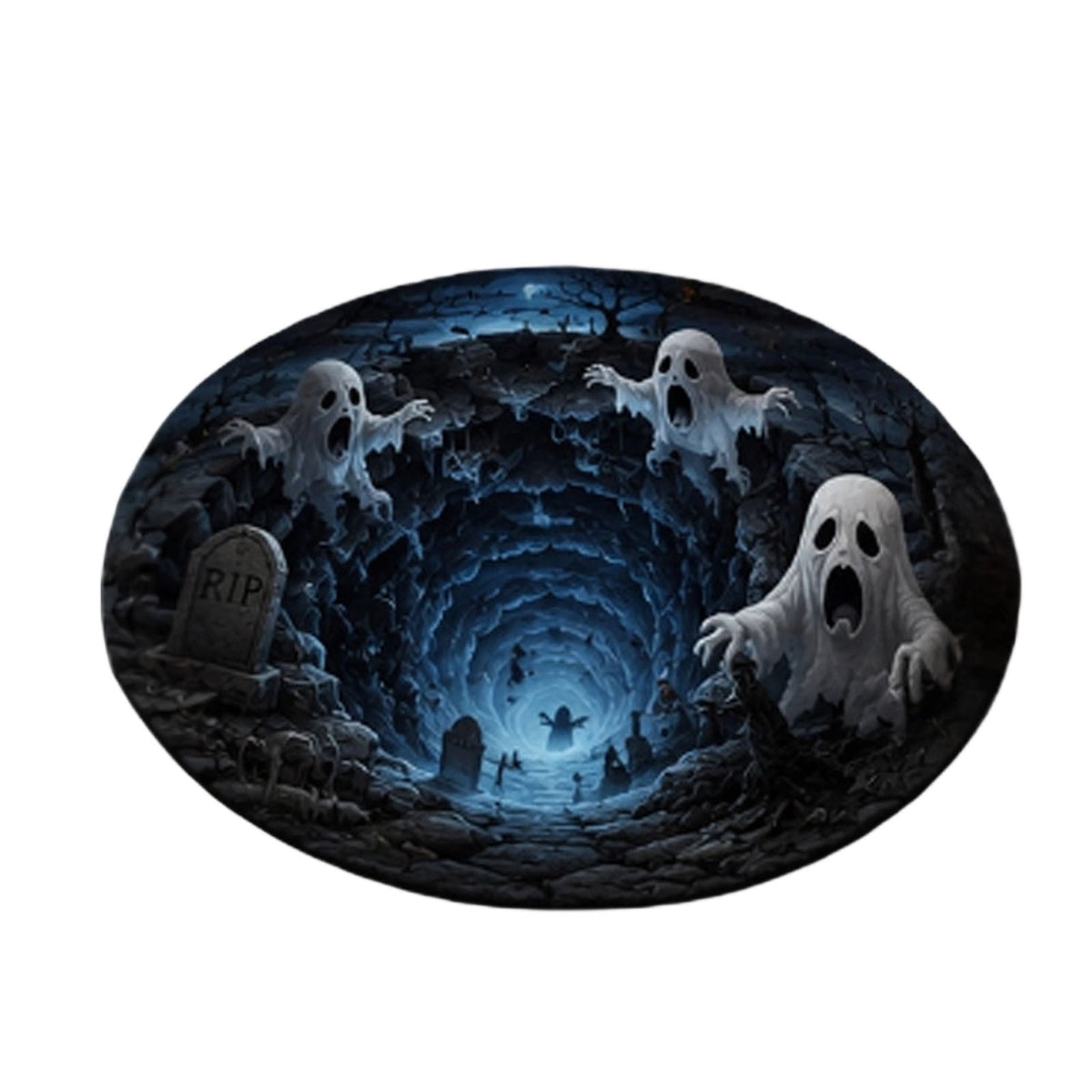 Win s Way 3D Illusion Round Halloween Rug Optical Illusion Doormat Non- Washable Entryway Decor Spooky Fall Front Door Mat for Party Decoration Available in 15.8/23.6/31.5 Inch