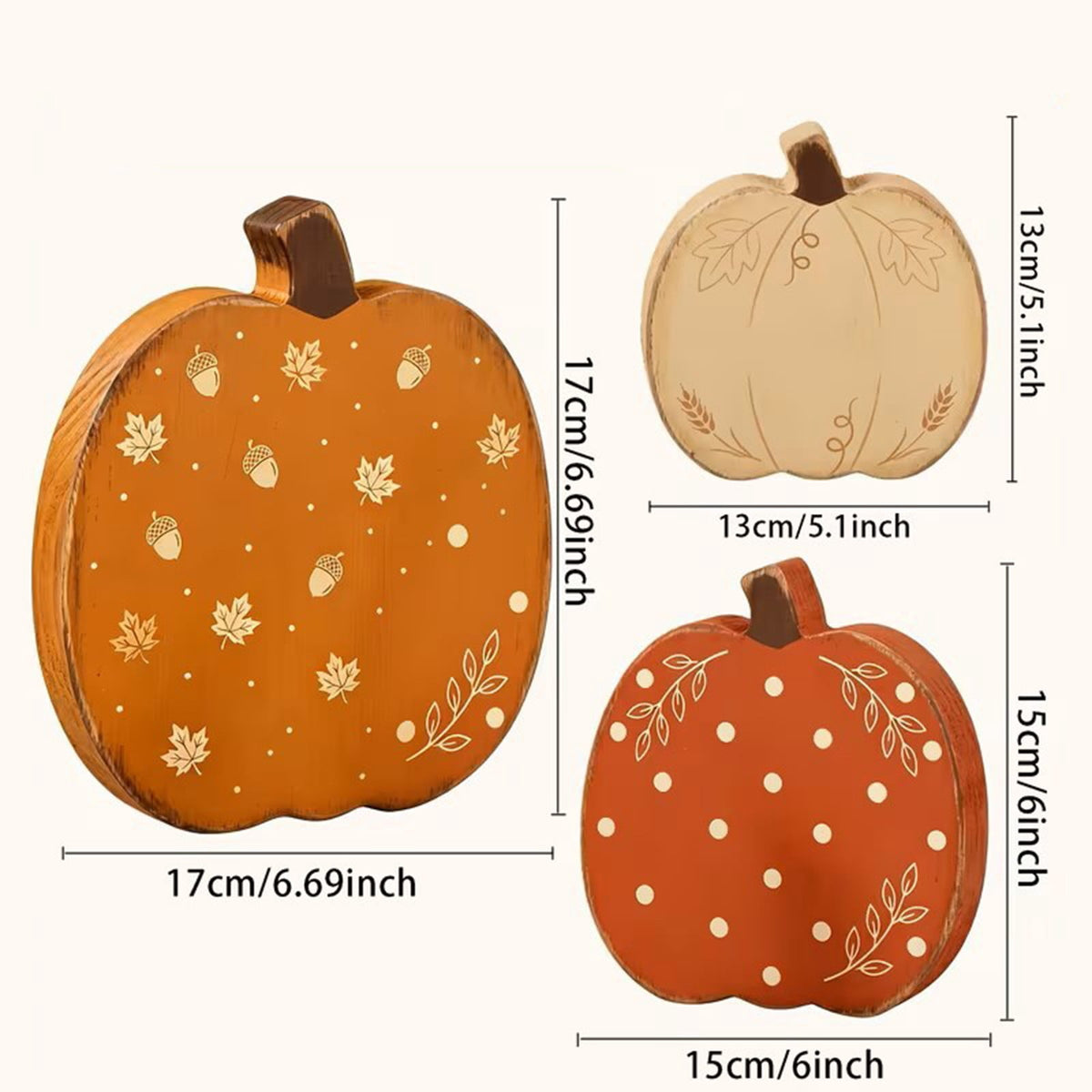 Yardvibe Set of 3 Wooden Pumpkin Decorations Tabletop Fall Centerpiece for Thanksgiving Halloween Mantel Shelf 6.7x6.7 in