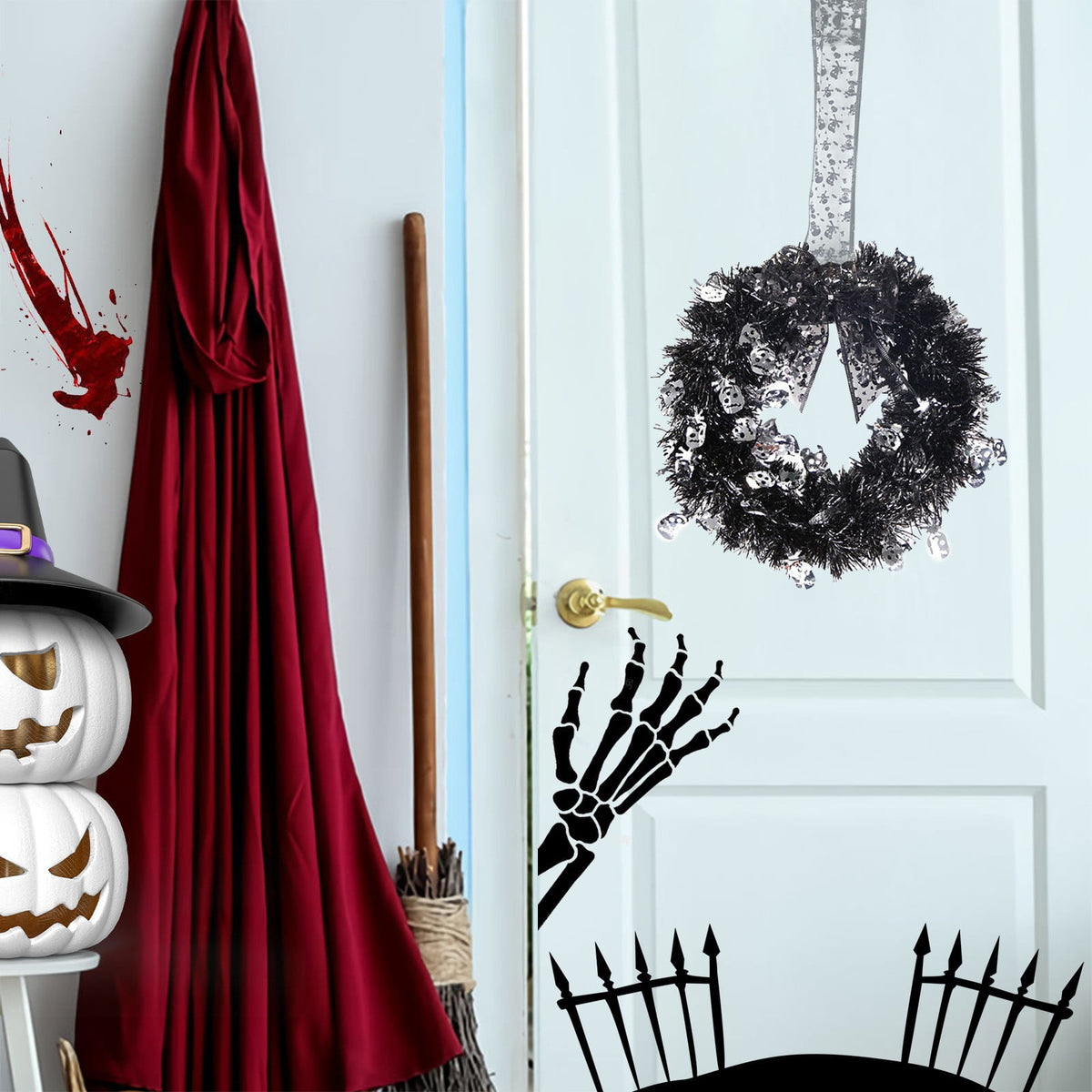 EWSFHUI Halloween Garland Wreath Decoration Halloween Decoration Pendant Home Decoration Halloween Door Wreath(Silver,11.41 * 20.27 in)