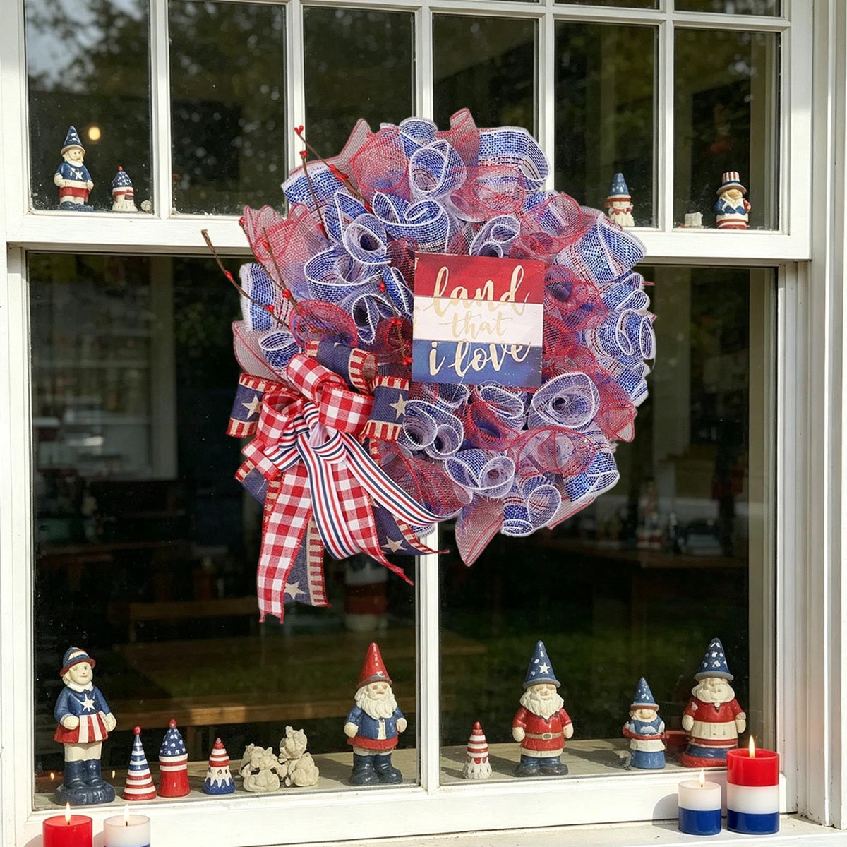 Nkmbld 4th of July Wreaths for Front Door, Independence Day Wreath Red White Blue Flower Wreath for Independence Day Memorial Day Flag Day Decor