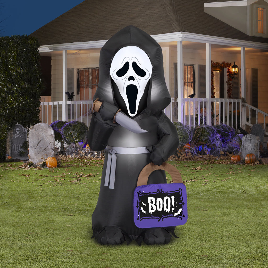 Airblown Halloween Yard Inflatables Light Ghostface with Treat Sack Fun World, 5 ft