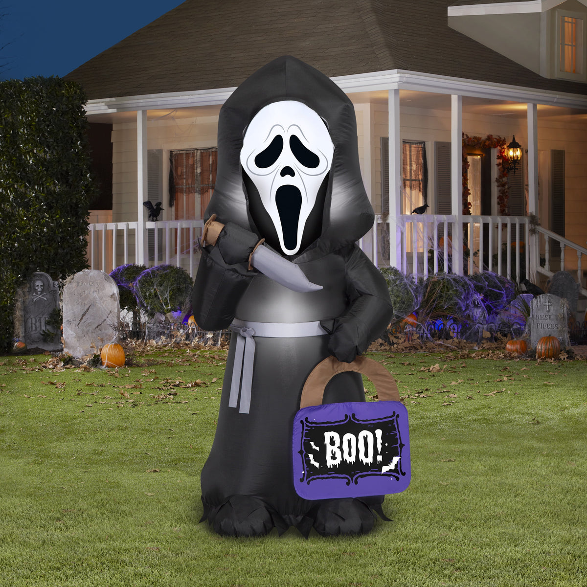 Airblown Halloween Yard Inflatables Light Ghostface with Treat Sack Fun World, 5 ft
