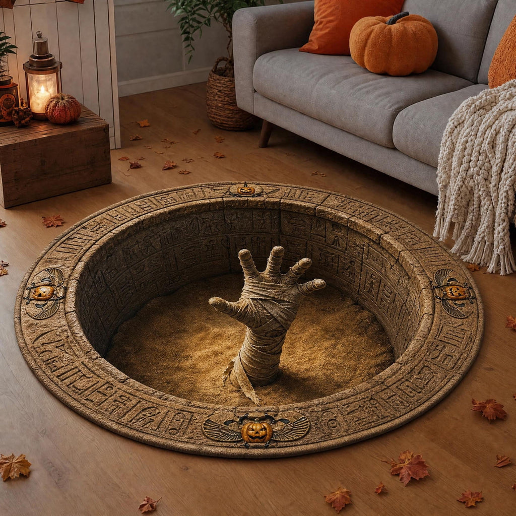 Win s Way 3D Illusion Round Halloween Rug Optical Illusion Doormat Non- Washable Entryway Decor Spooky Fall Front Door Mat for Party Decoration Available in 15.8/23.6/31.5 Inch