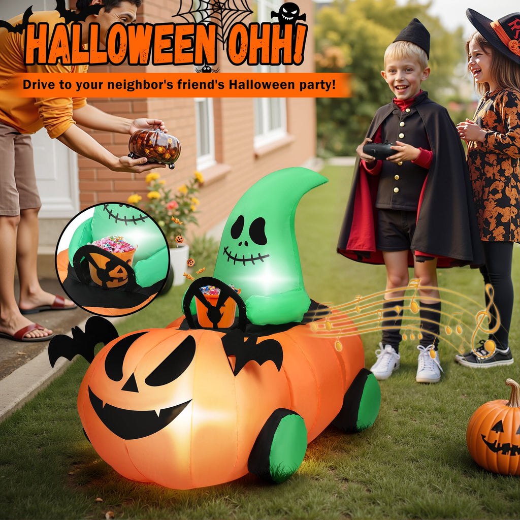Firstness 2.4GHz Remote Control Halloween Inflatable Car Blow ups Pumpkin Ghost Rc Car,3 Music and LED Lights,360° Rotation,Aged 3+