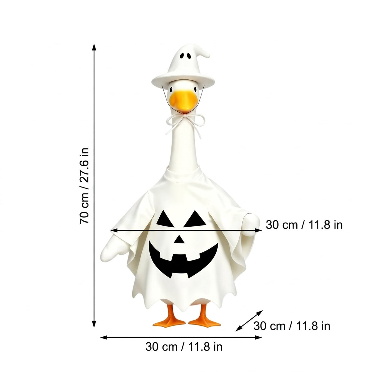 Halloween Ghost Porch Goose Outfit Fits 23 Inch Cement Lawn Goose Statue Pumpkin Face Ghost Costume with Matching Witch Hat for Fall Outdoor Garden Yard Patio Holiday Decor
