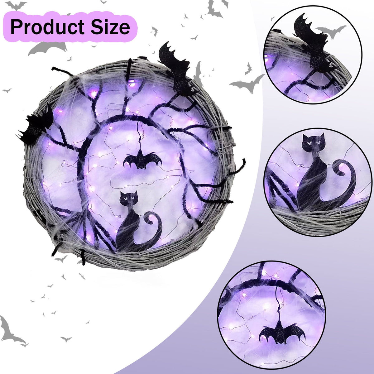 Fankiway Halloween Wreaths for front door, Halloween Black Flower Wreath Wall Door Hanging Festival Party Decor, Halloween Outdoor Wreath, Halloween Decorations