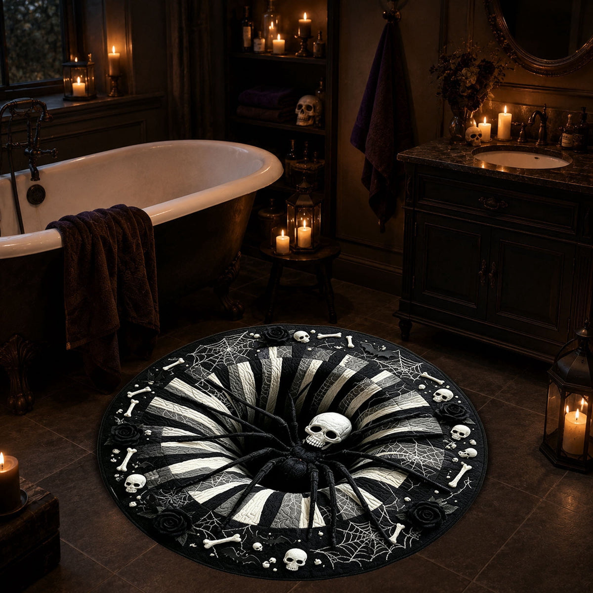 Win s Way 3D Illusion Round Halloween Rug Optical Illusion Doormat Non- Washable Entryway Decor Spooky Fall Front Door Mat for Party Decoration Available in 15.8/23.6/31.5 Inch