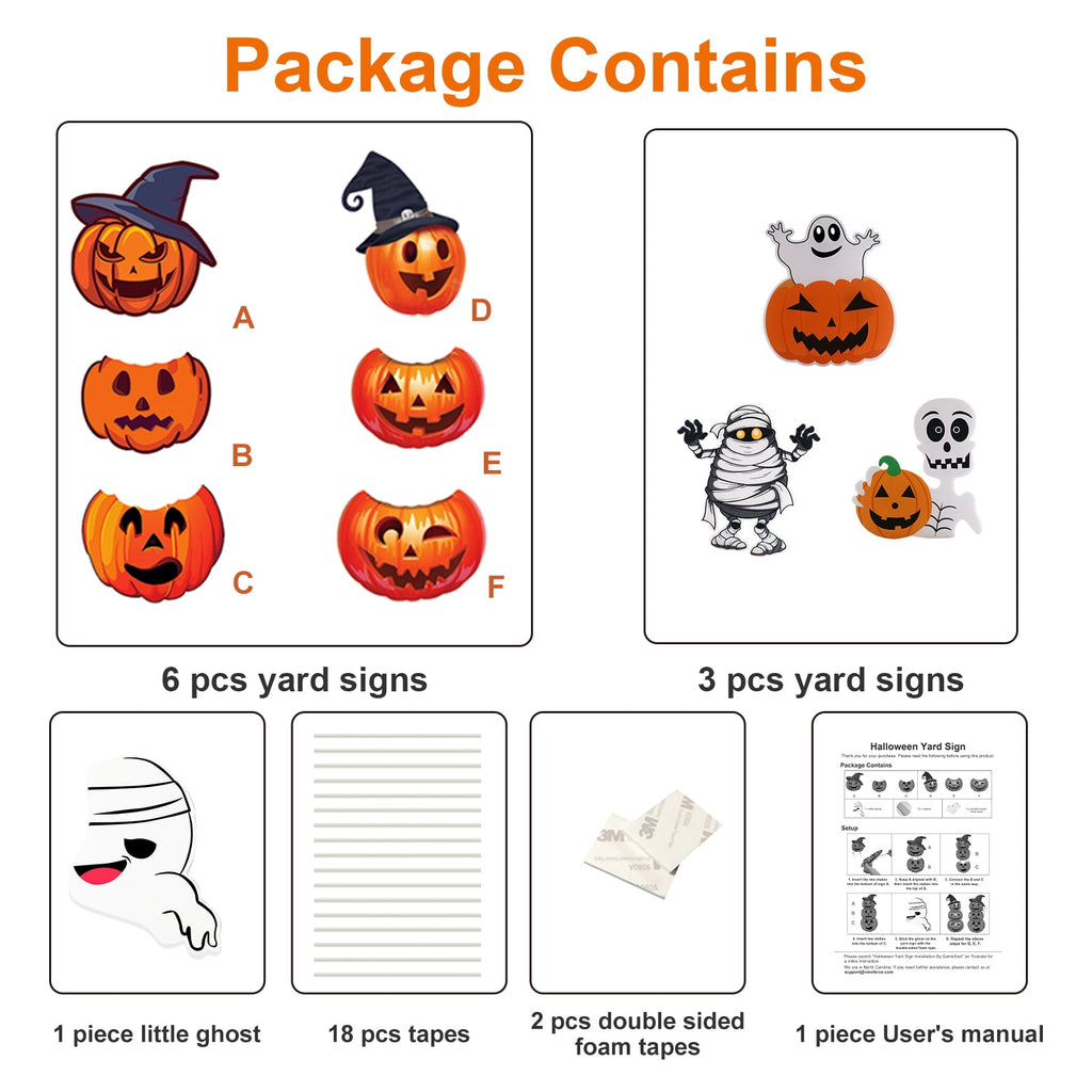 GameXcel Halloween Decorations Outdoor Yard Signs with Stakes, 34.8 in Tall Vertical Pumpkin and Ghost Decor, Weather-Resistant, 2 Count