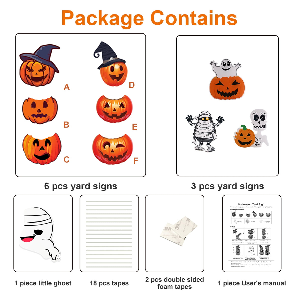 GameXcel Halloween Decorations Outdoor Yard Signs with Stakes, 34.8 in Tall Vertical Pumpkin and Ghost Decor, Weather-Resistant, 2 Count
