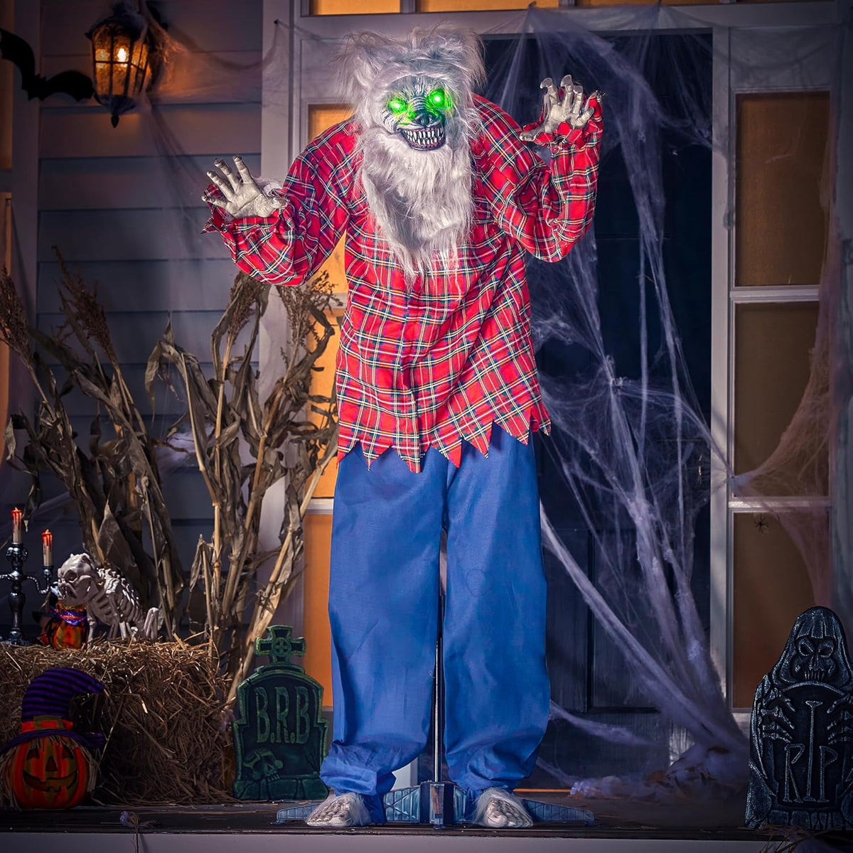 Joyfy Halloween Decorations Outdoor, 72"(6ft) Light Up Animated Scary Decorations Pumpkin Ghost with Sound Activation,Animatronics Pumpkin Decorations for Haunted House Prop Yard Decor