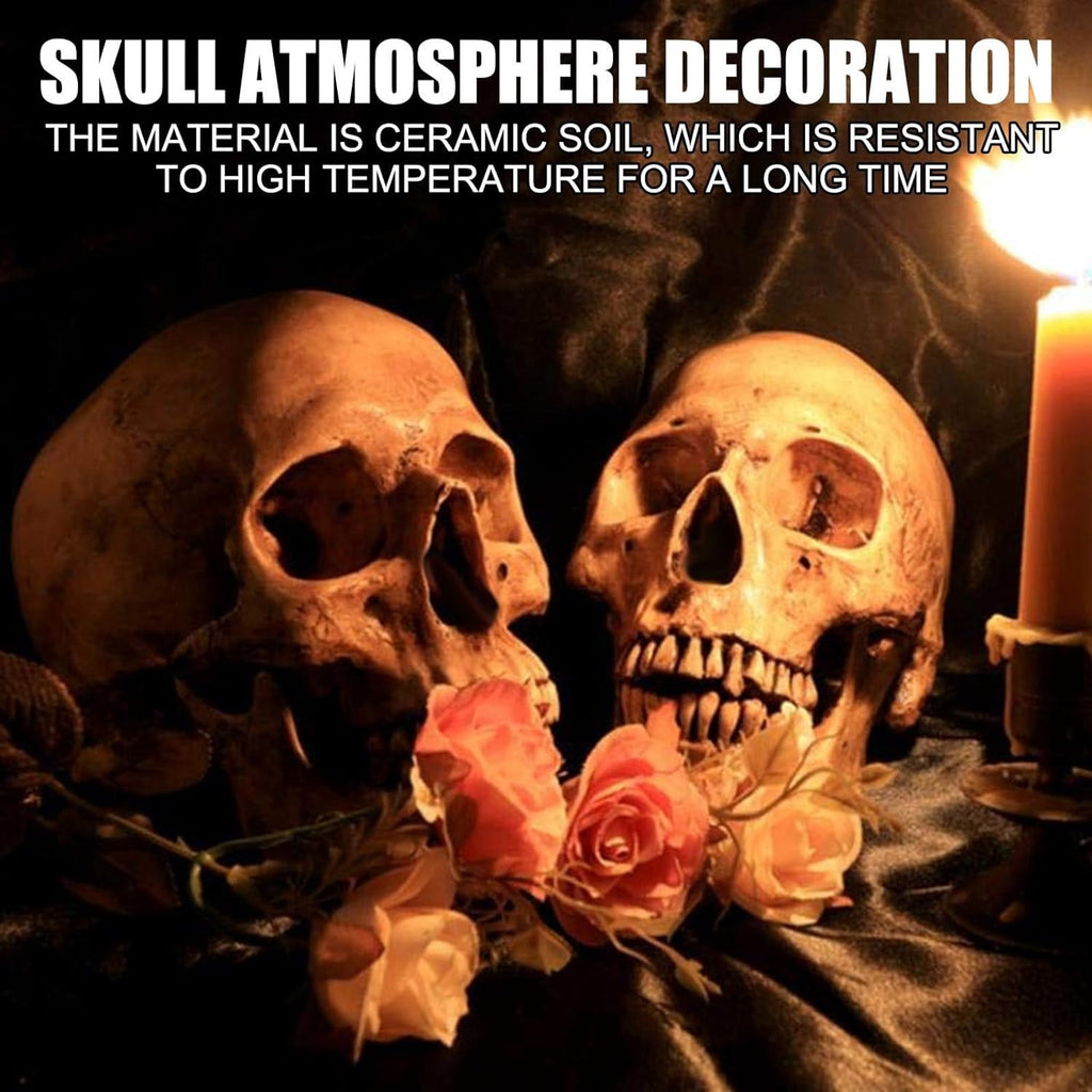 XGFHYJEH Halloween Fire Pit Skull Decoration, Reusable Fireproof Human Skull Gas Log for Indoor Outdoor Fireplaces Bonfire, Ceramic Simulation Halloween Skull Props, Halloween Horror Skulls Decor