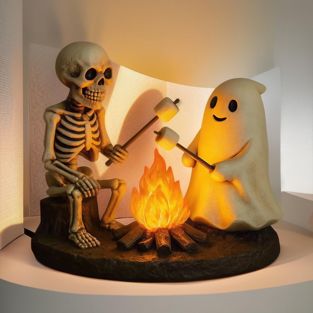 Gifts Under $20 Ghost Campfire Night Light, Flickering Flame Nightlight, Halloween 3D Cute Spooky Marshmallow Ghost Decoration for Bedroom, Spooky Season Home Halloween Decor for Ki*ds Adults