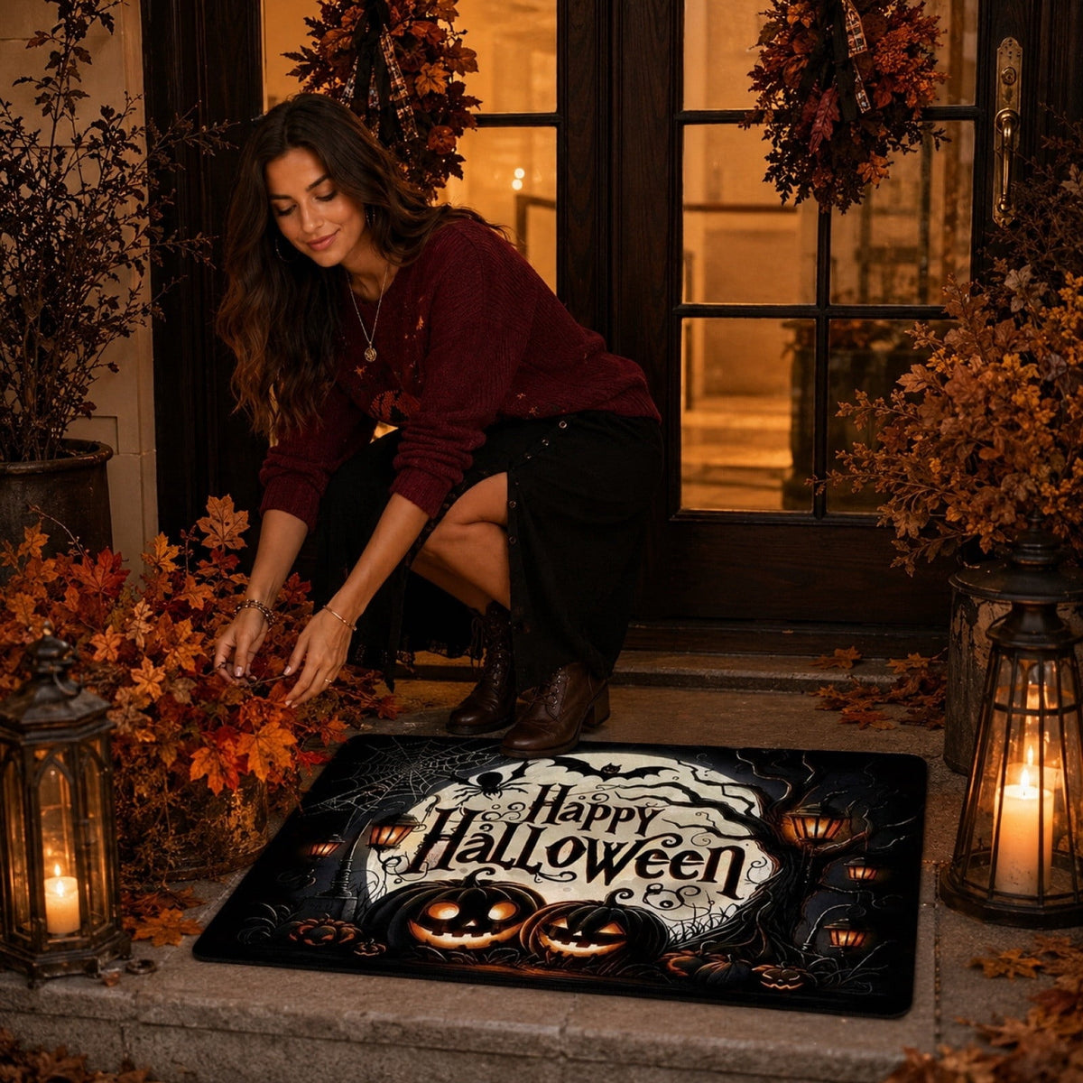 sruoe Fall Door Mat Non-Slip Durable Halloween Decor, Halloween Door Mats for Outdoor with Rubber Backing, Porch Patio Entryway, Easy Clean Absorbent Low-Profile Fade-Resistant.