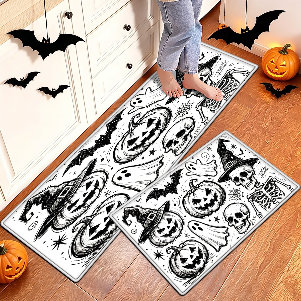 YIMEIS Halloween Pumpkin Lanterns 1Pc Flannel Mat and Kitchen Rugs,Soft Non-slip,Perfect for Home Bathroom