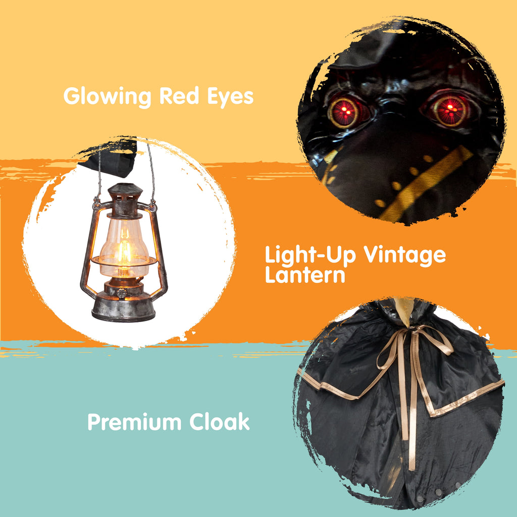 Joyfy 6.2 FT (74.8") Halloween Decoration Outdoor Animatronic Ghost Doctor, Sound Activated Life-Size Standing Ghost with Rotating Head, LED Eyes & Lantern, for Scary Haunted House,Yard Decor