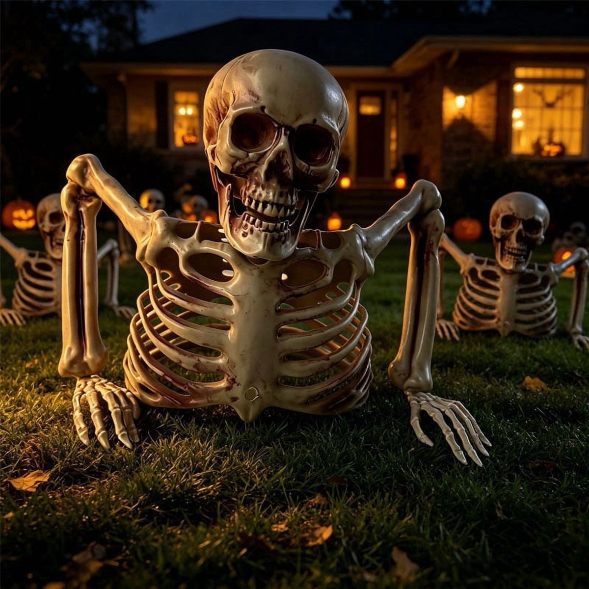 Realistic White Plastic Half Torso Skeleton Tabletop Prop, Detailed Human Half Skeleton Halloween Desktop Decor, Weatherproof Indoor Outdoor Reusable Spooky Party Ornament