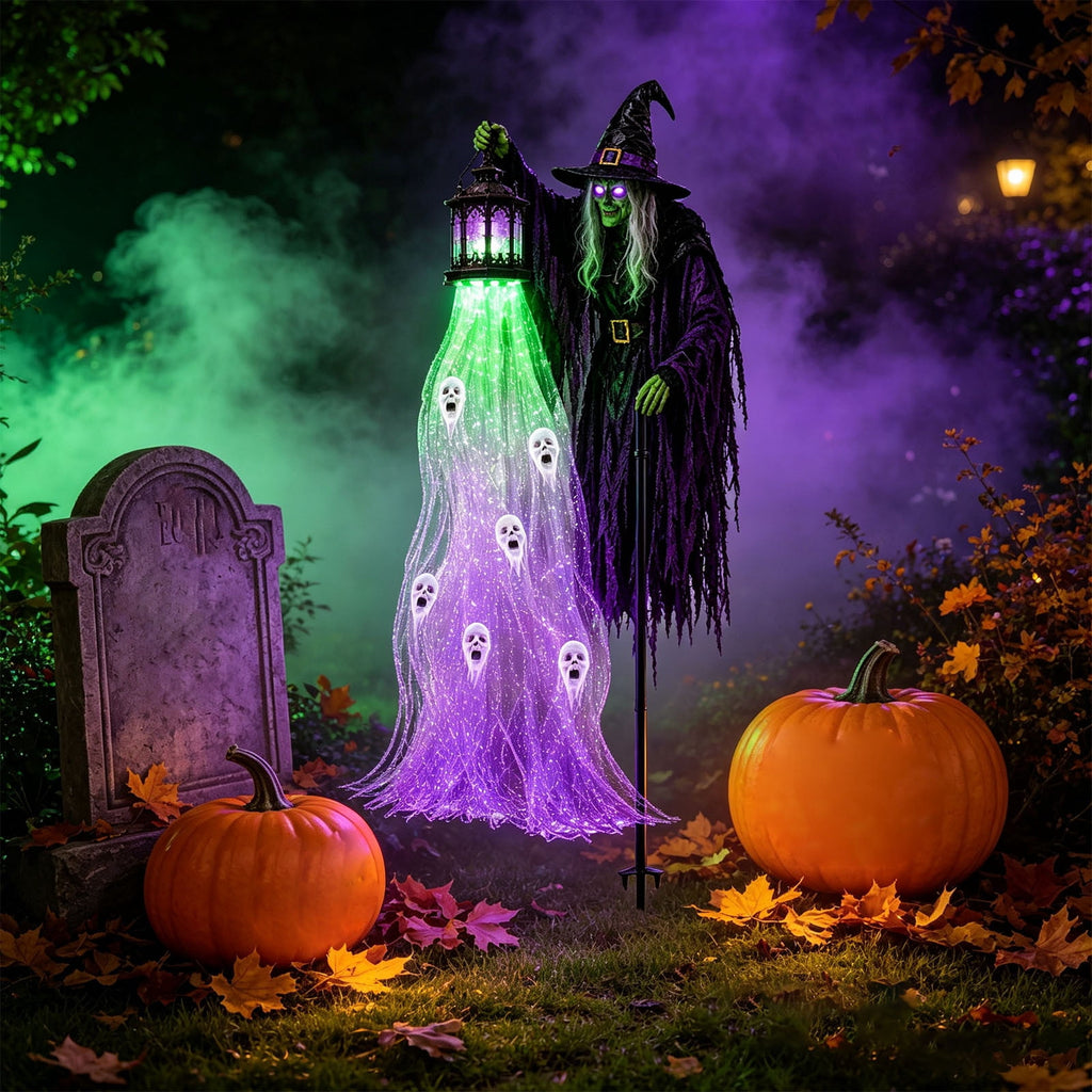 Solar Halloween Metal Moon Black Cat Garden Stake with LED Pumpkin Lantern, Light Up Star Bat Yard Decor Stake, Spooky Outdoor Lawn Pathway Halloween Decoration