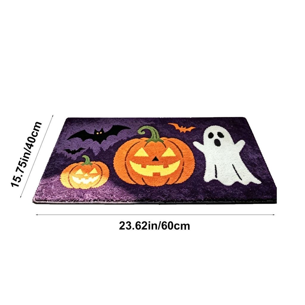 Halloween Pet Mat Faux Wool 60x40cm Black Ghost Door Mat for Dirty Feet Non Slip Entryway Rug for Dogs Cats Indoor Use