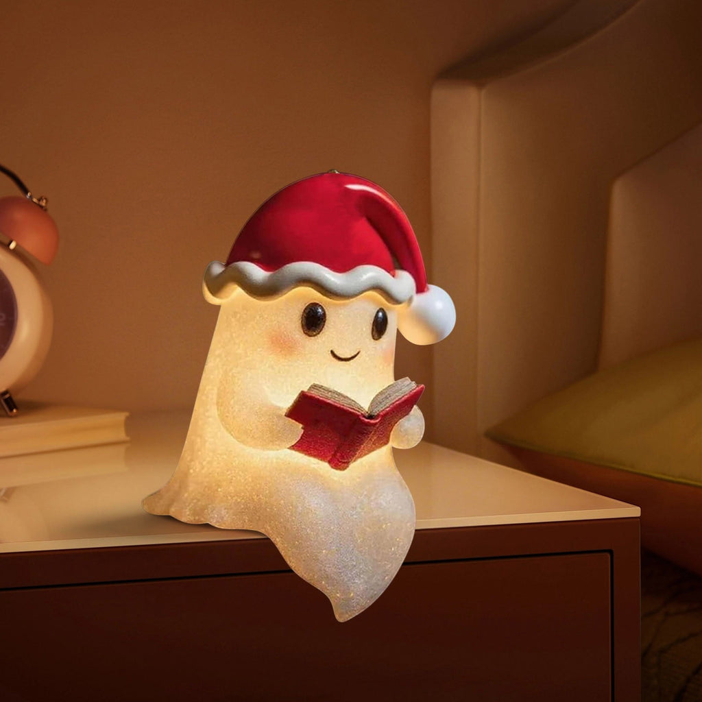 Fwttom Ghost Night Light, Halloween Lights Cute Ghost Reading Book Lamp, Halloween Decorations Indoor Light Up Ghost Statue Ghost Light for House Mantel Bedside