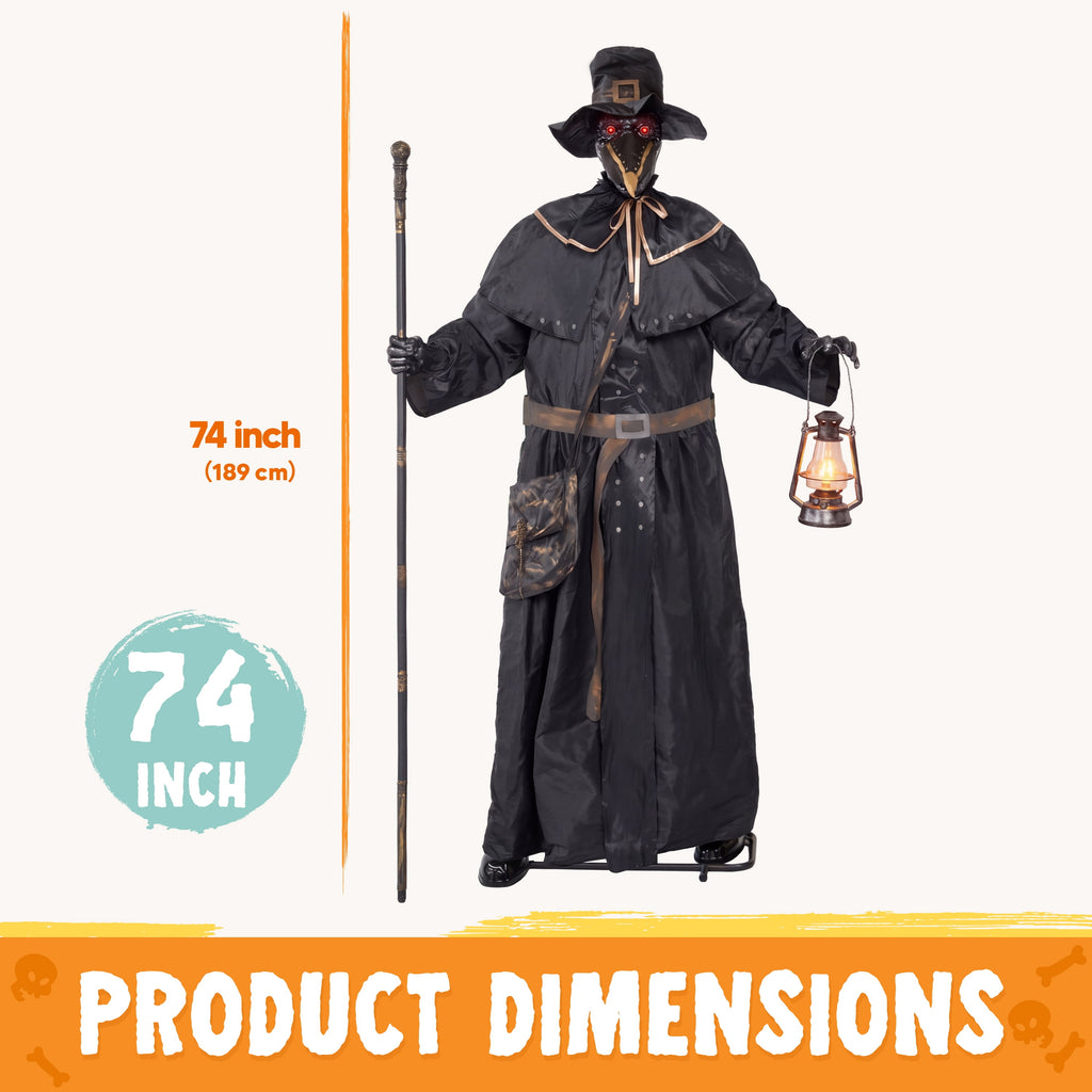 Joyfy 6.2 FT (74.8") Halloween Decoration Outdoor Animatronic Ghost Doctor, Sound Activated Life-Size Standing Ghost with Rotating Head, LED Eyes & Lantern, for Scary Haunted House,Yard Decor