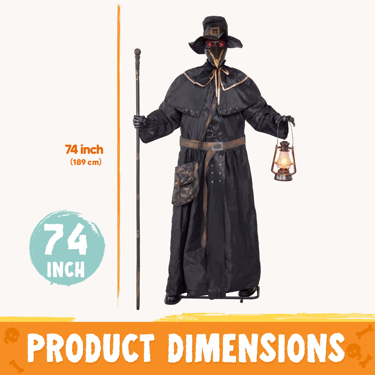 Joyfy 6.2 FT (74.8") Halloween Decoration Outdoor Animatronic Ghost Doctor, Sound Activated Life-Size Standing Ghost with Rotating Head, LED Eyes & Lantern, for Scary Haunted House,Yard Decor