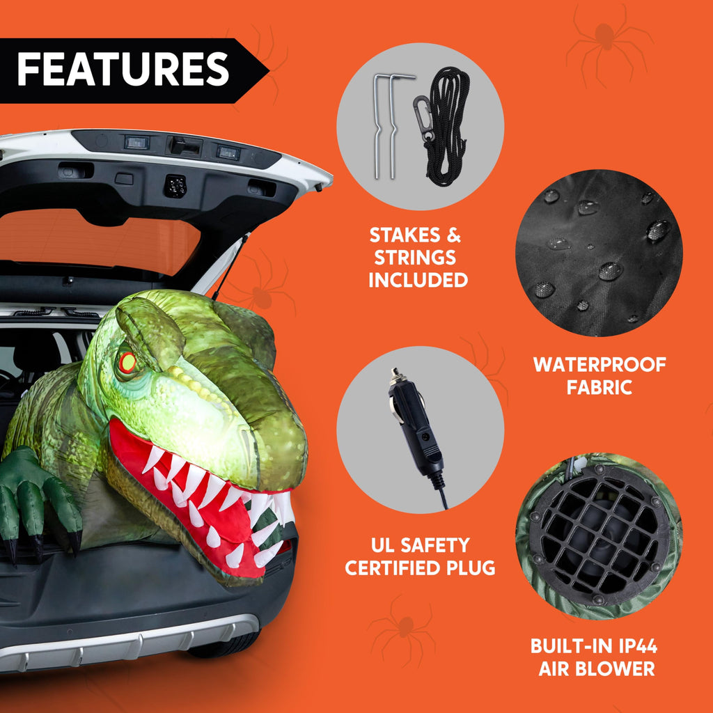 Joyfy 3.6 ft Animated Halloween Inflatable Dinosaur Decoration,Trunk or Treat Car Decorations Kit Dinosaur with Built-in LED Light for Halloween Party Indoor,Outdoor,Yard,Garden Decor
